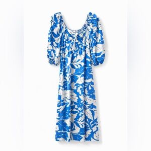 Velvet Torch Blue and White Leaf Print Midi Dress